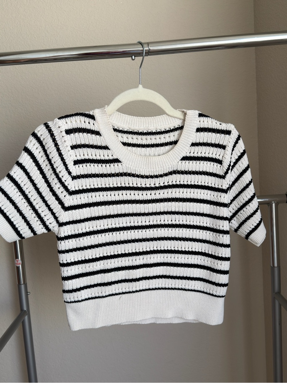 Cropped Black & White Striped Knit Top